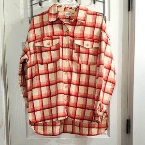 BKE Plaid Button-Up Shirt in Red and Cream